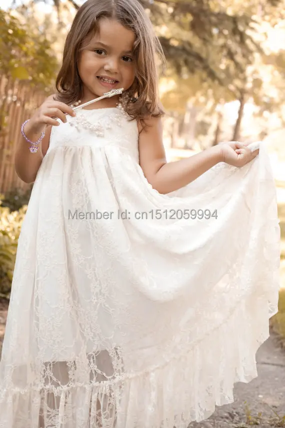 Girls Maxi Dress Lace Flower Girl Dress Rustic Wedding Baptism