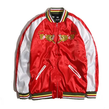 

Cotton Thin Jacket Men Embroidery Red Coats Man Baseball Hip Hop Long Sleeve Stand Collar Jackets 2020 New