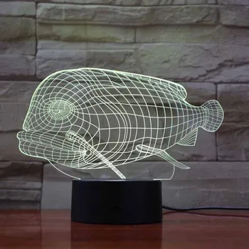 

Piranha 3d stereo led lights Colors Changing Lampara Infantil Touch Switch Nightlight Bedroom Desk Lamp engraved acrylic Lampade