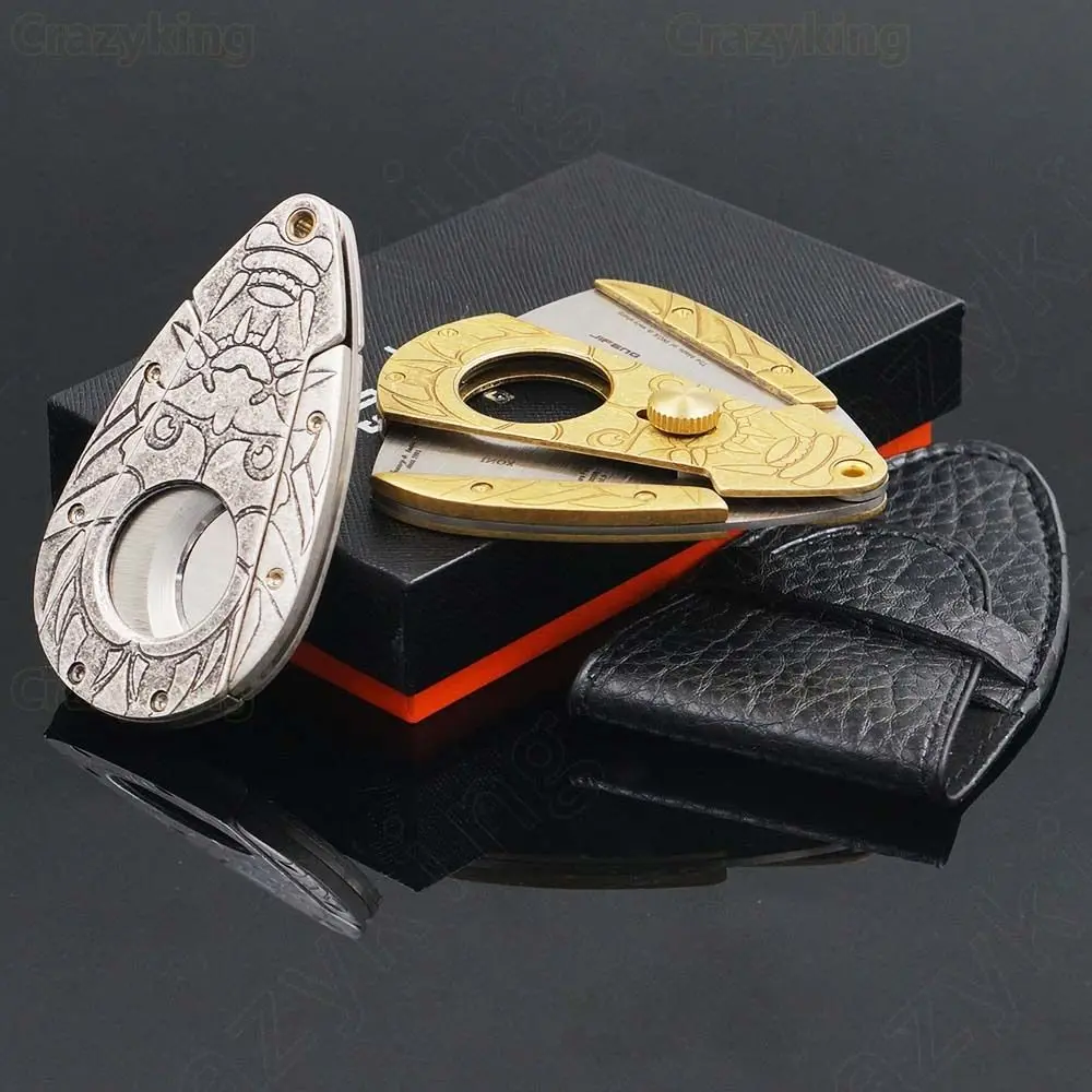 Antique Tush Carving Pocket Sharp Bronze Cigar Cutter With Case Cohiba