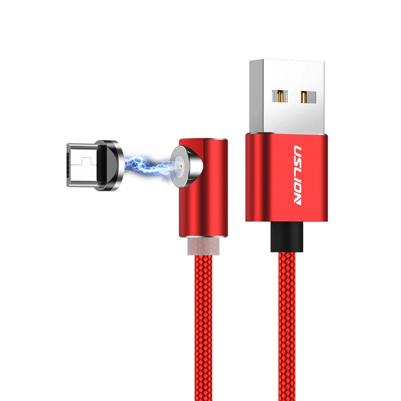 USLION 1 м L-Line 90 градусов Магнитный usb-кабель Магнит Micro USB для iPhone X XS Max 8 7 6 type C кабель для samsung Xiaomi huawei - Цвет: Red