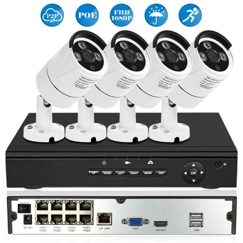 

4CH Ch Full HD 1080P POE NVR Network Video Recorder with 4pcs 2.0MP POE Weatherproof Outdoor Bullet IP Camera Security Syetem
