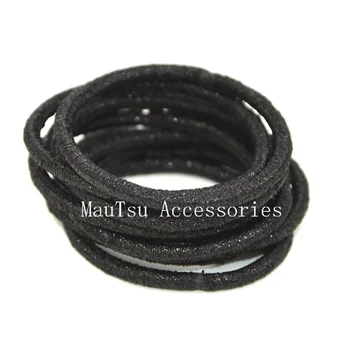 

50PCS 4mm Black glitter elastic hair bands ponytail holders with gluing connection,bling bling elastic hair ties
