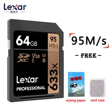 Lexar натуральная 95 МБ/с. 633x16G sd-карты 64GB 32GB 128 ГБ флеш карта SDHC/SDXC U3 Class 10 флэш карты памяти SD карты для DSLR HD видео карта