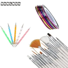 5 X 2-полосная Дотс для рисунка под мрамор инструмент+ 15 шт. ногтей кисть+ 10 шт в наборе, полоски для ногтей Набор инструментов Набор леверт челнока feb23