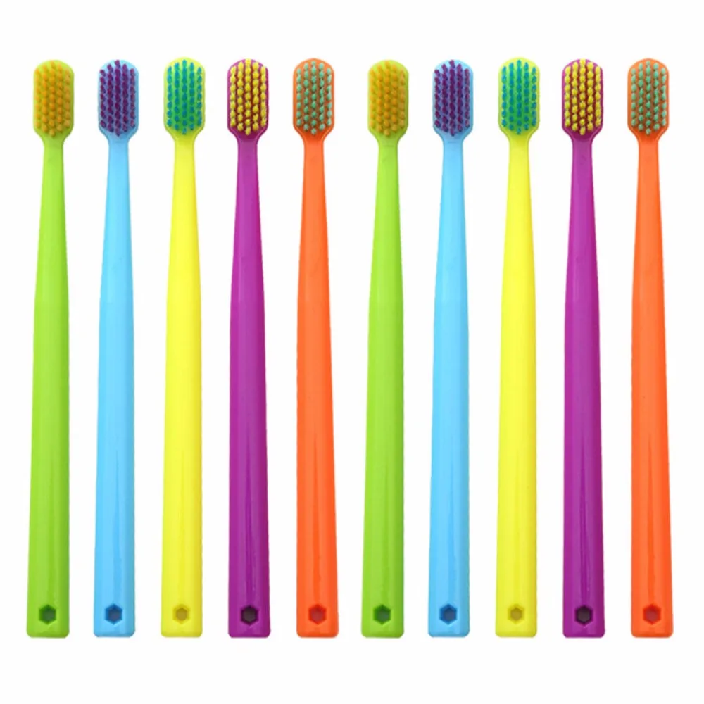 

10Pcs/Set Adult Couples Bright Colorful Soft Fine Bristle Head Toothbrush With Hole Oral Hygiene Care Family Random Color