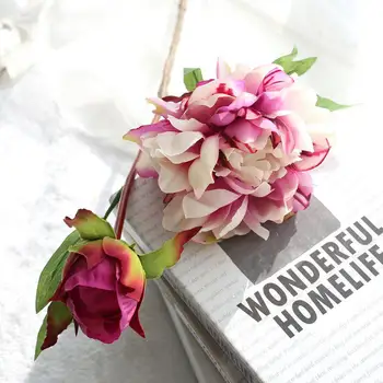 

1pc two heads artificial peony bouquet home decoration accessories real touch roses silk flower wedding decoration mariage
