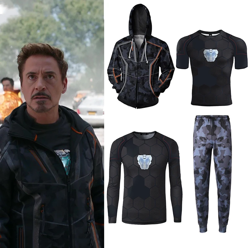 Avengers hoodie Cosplay Iron Man Costume Coat Sweater Short Sleeves T-shirt pants Men Tony Stark Hoodie Sweatshirts Halloween