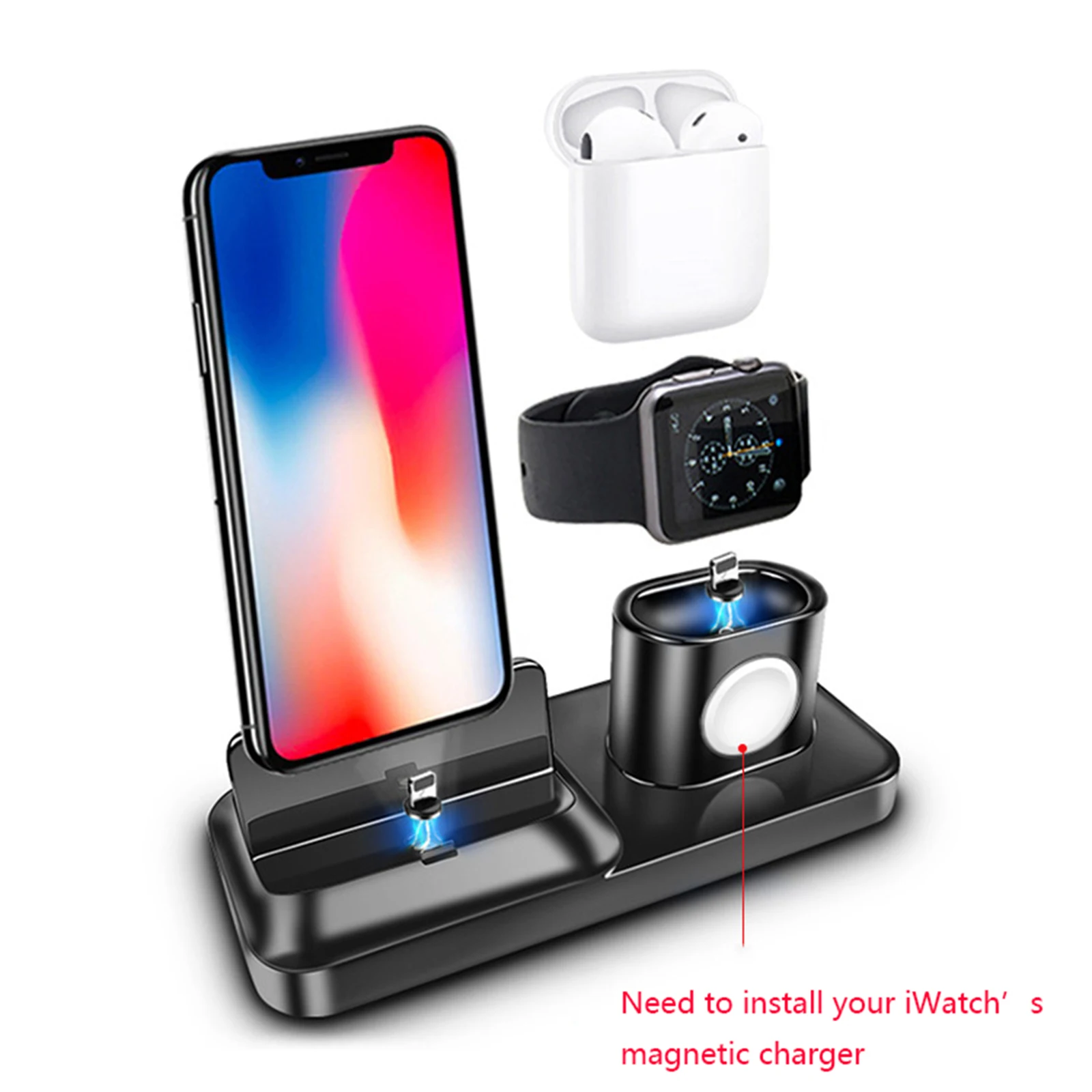 3 в 1 Магнитный Держатель зарядного устройства для iPhone AirPods /iWatch беспроводная