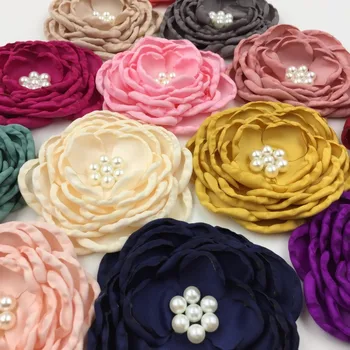 

20pcs/lot DIY Satin Poppy Flower Decoration With Pearls Layered Flower For Baby Girl Hair Accessory Or Clothing Grooming FK1