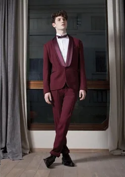 

Terno Masculino's latest jacket design Burgundy jacket men's suit ball gown 2 pieces of new wedding dress (jacket + pants)