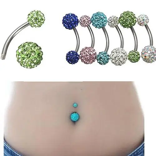 

Hot Fashion 14G Surgical Stainless Steel Rhinestone Ball Navel Belly Bar Ring Body Piercing