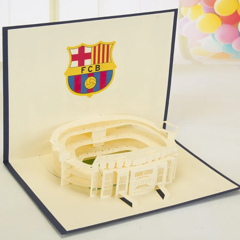 

1Pc Business Postcards Football Field Cards Building 3D Cut Pop Up Handmade Greeting Card Invitation Cards With Envelope K2