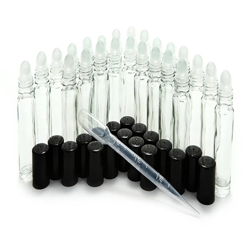 

24 Clear 10 ml 1/3 oz Glass Roll on Perfume Bottles for perfume aromathe with glass Roller Balls
