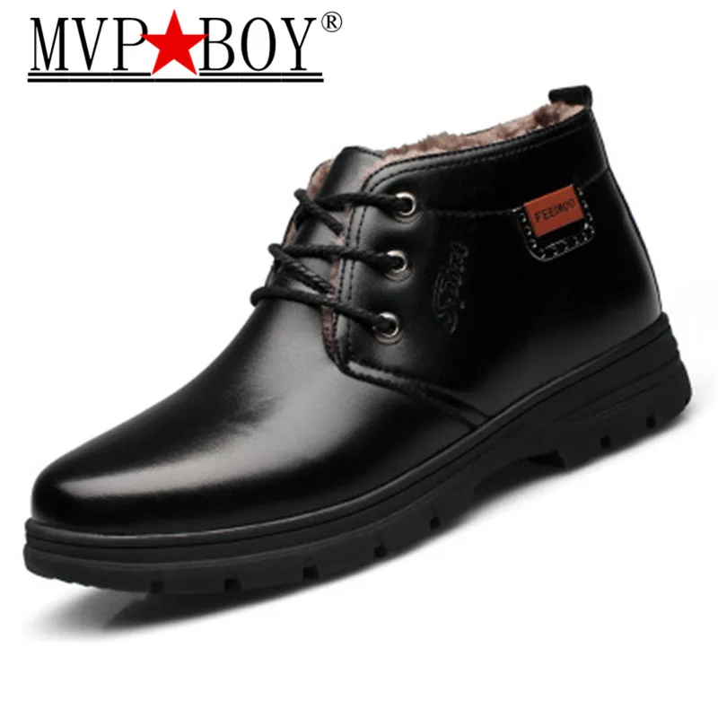 Mvp Boy новые Утепленная одежда Мужские зимние сапоги Высокое качество из искусственной кожи износостойкими повседневная обувь модные рабочие ботинки Мужские ботинки