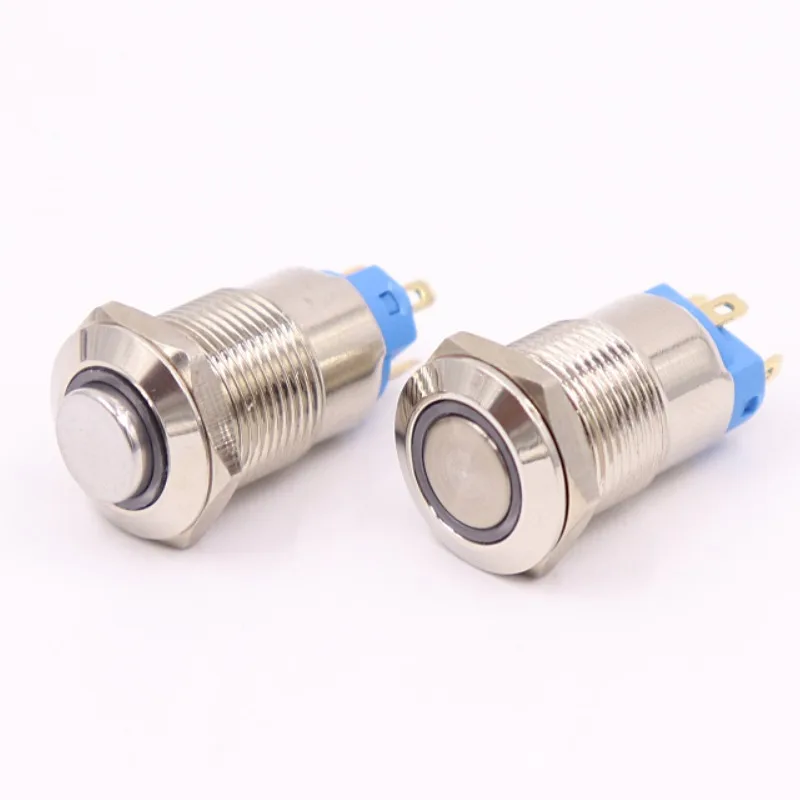 

12mm Metal brass Push Button Switch illumination ring locking Latching 1NO Car press button pin terminal light led