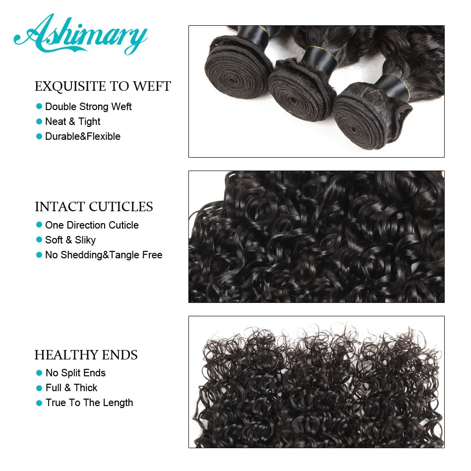 Ashimary Water Wave Bundles with Closure Brazilian Water Wave Free Part Lace Closure with bundles Non-Remy Hair