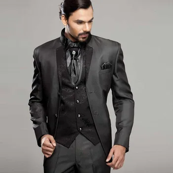Skup Męskie Garnitury Szary 2019 Formalne Smokingi Dla Pana Młodego Szal Lapel 3 Zestaw ślubny Slim Fit Groom Blazer Garnitury Dla Mężczyzn (kurtka + Kamizelka + Spodnie + Krawat)