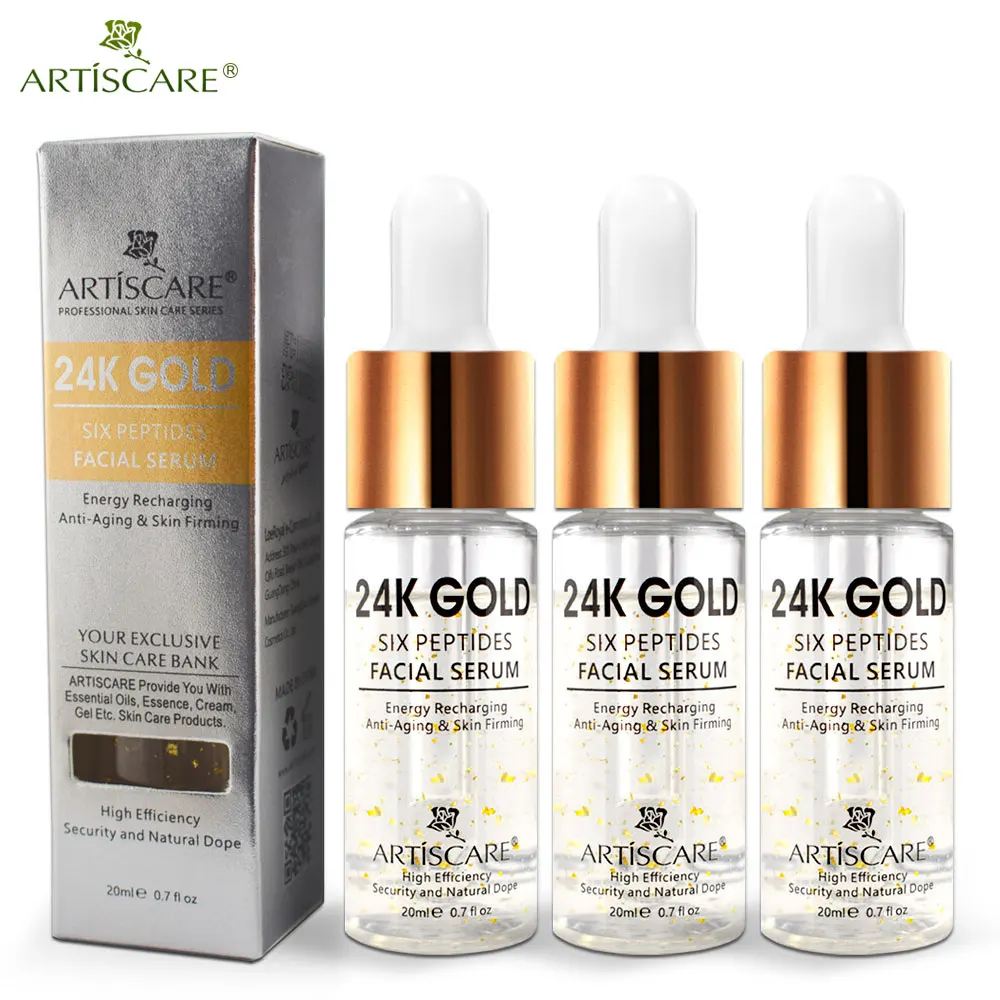 

ARTISCARE 24k Gold Six Peptides Face Serum 20ml Anti Wrinkle Anti Aging Hyaluronic Acid Essence Whitening Facial Skin Care 3pcs