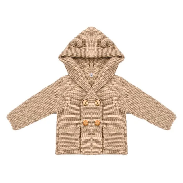 Winter Warm Newborn Baby coat Fur Hood Detachable Grey Infant Boys Girl Knitted Cardigan Fall Outwear Children Knitwear sweater - Цвет: khaki without fur