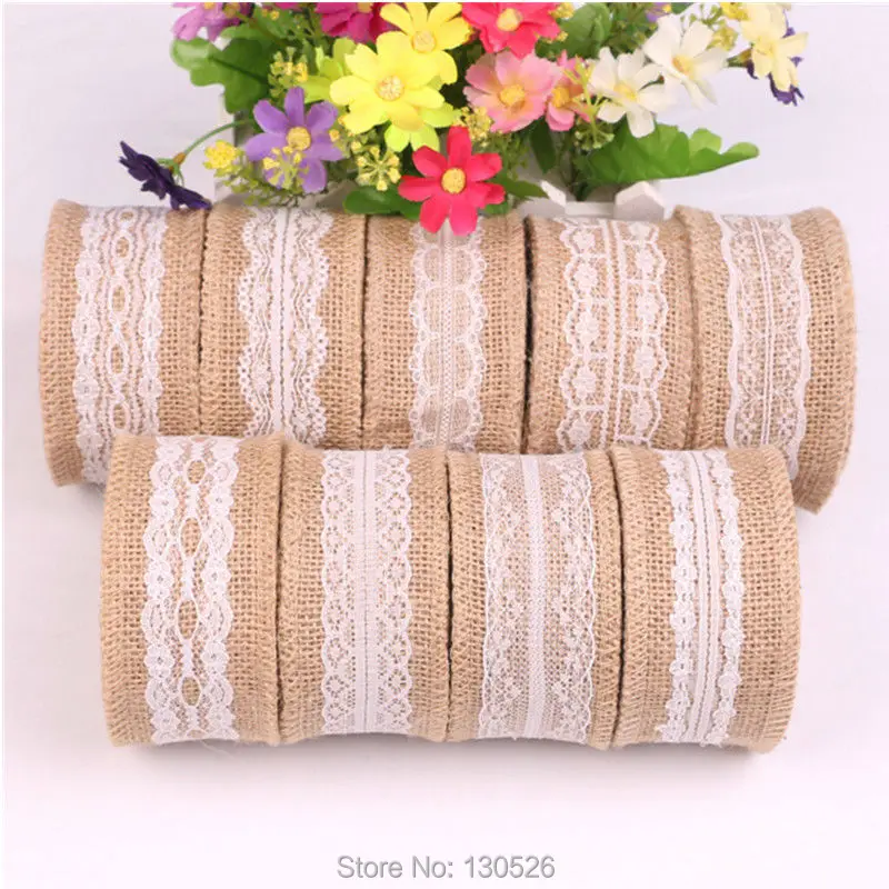 

New Hot Christmas Natural linen Burlap Ribbon Party Decor with pearl wedding cake topper christmas party Event Supplies