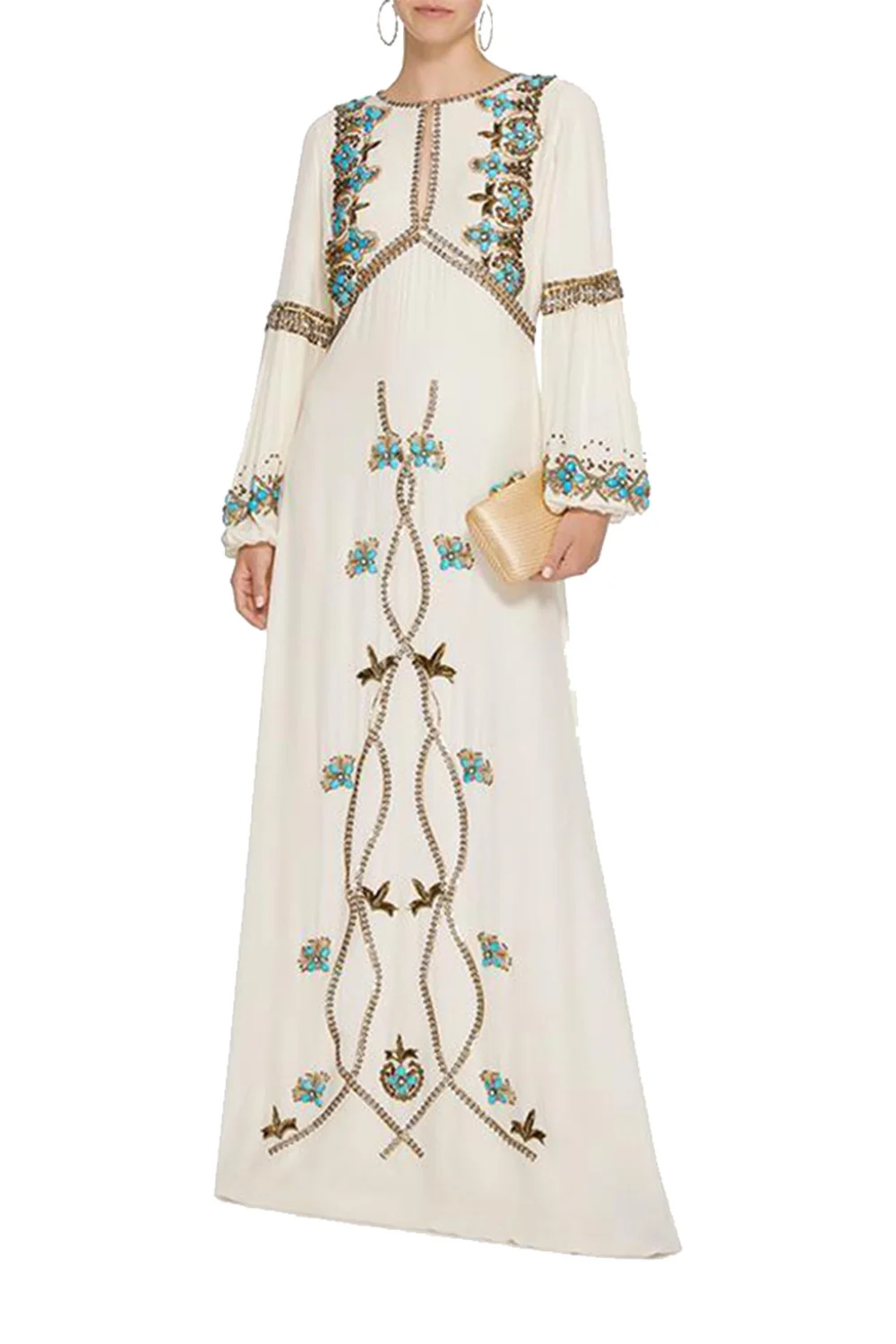 Женское вечернее платье с вышивкой,, длинный рукав, о-образный вырез, сексуальное длинное платье в стиле бохо, vestidos, женское элегантное пляжное платье на весну и лето - Цвет: White