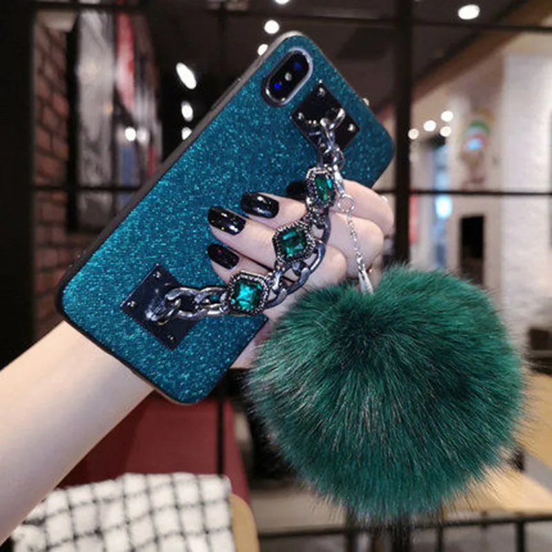 Роскошный брендовый Блестящий бриллиантовый браслет для волос, чехол для телефона для iphone X, XR, XS, MAX, 7, 8 plus, 6 S, для samsung S8, S9, S10, E, Note 9 - Цвет: Зеленый