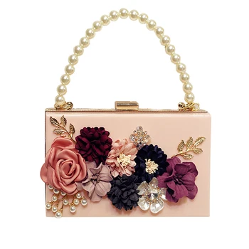 

NEW designer women Acrylic handbags female Hand made flowers pearl diamond chain shoulder bag mini clutch bags bolsa feminina