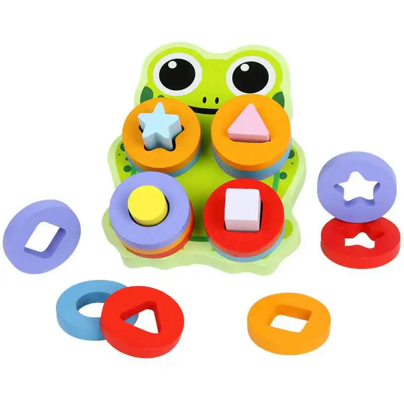 

Early Learning Education Hot Lovely Frog Geometric Column Blocks Shape Sorter Cognitive Match Games Wooden Toy For Kids Children