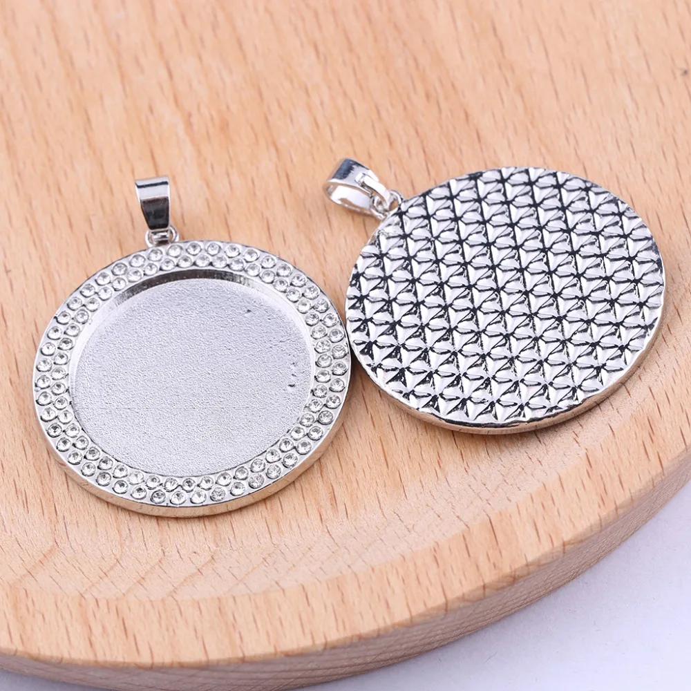 

reidgaller 2pcs round rhinestone cabochon settings 25mm dia blank pendant base trays diy necklace jewelry making accessories
