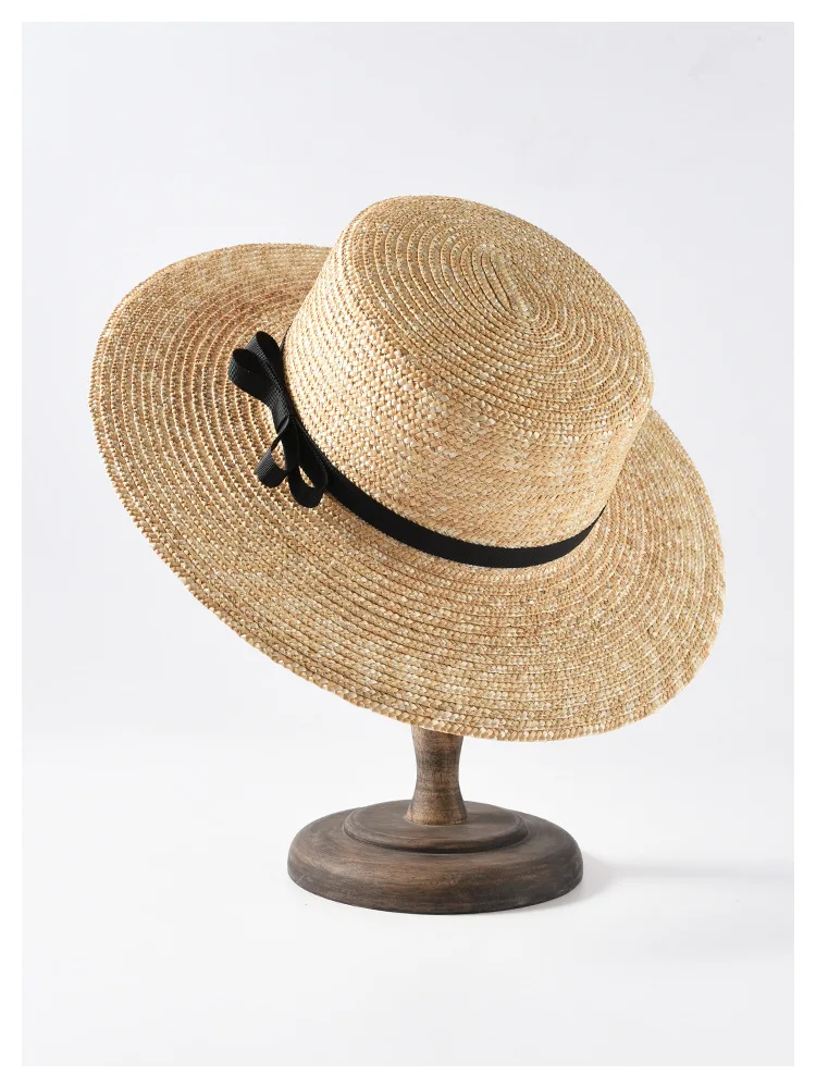 USPOP Новая женская соломенная шляпа от солнца, плоская подошва, натуральная пшеничная соломенная шляпа, женская летняя пляжная шляпа с бантом