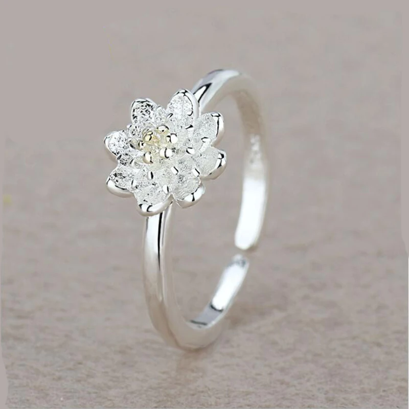 XIYANIKE 925 Sterling Silver Lotus Flower Adjustable Rings Creative Simple Fashion Engagement Jewelry For Women Gift New VRS2351 afbeelding