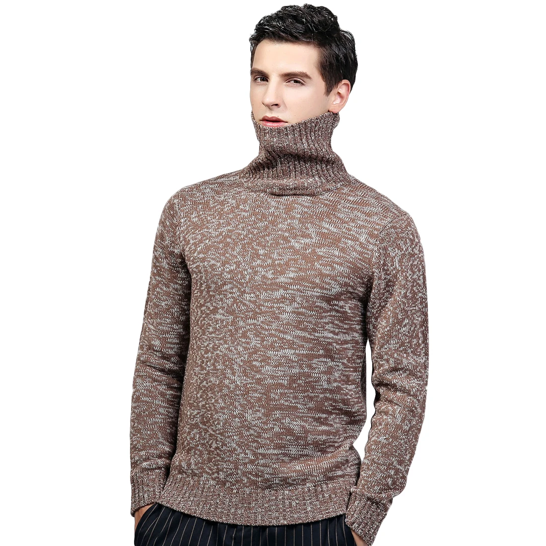 Mens Luxury Turtleneck Sweater Long Sleeve Knitted Winter