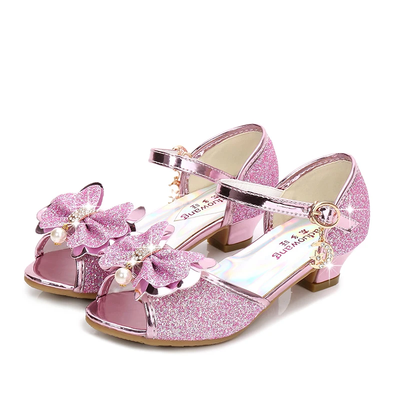 

2019 Summer Princess Crystal Sandals High Heels Fish Mouth Sandals for Students Toddler Girls Sequins Bling-bling Princess Shoes