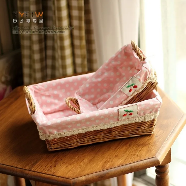 Free Shipping A set of two Korean cute pastoral rattan storage basket