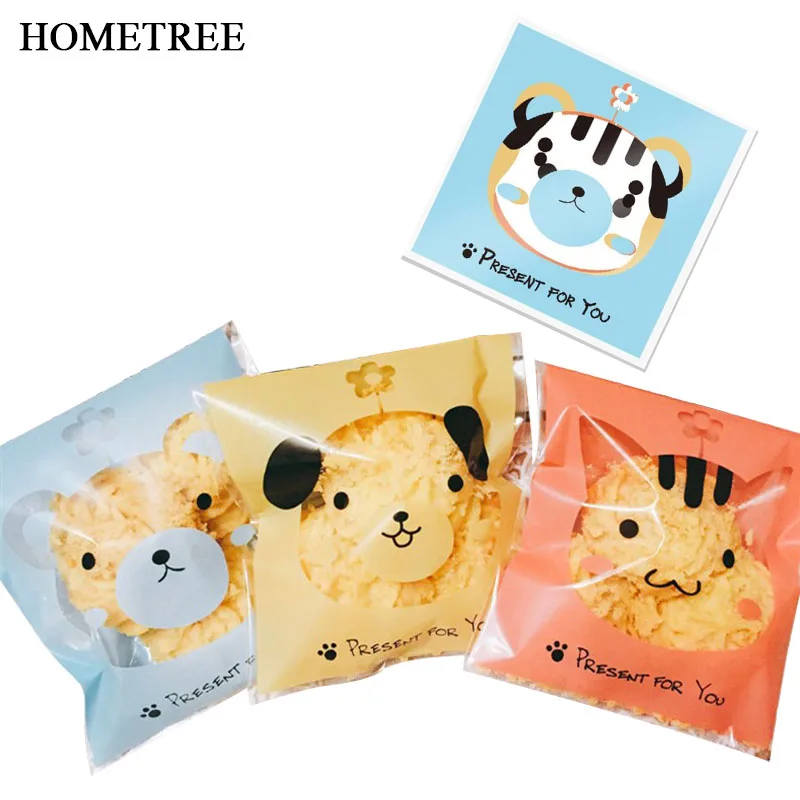

HOMETREE 50PCS Cute Animals Candy Cake Biscuits Cookies Packaging Bags Self-adhesive Plastic Gifts Bag Party Birthday Snack H301