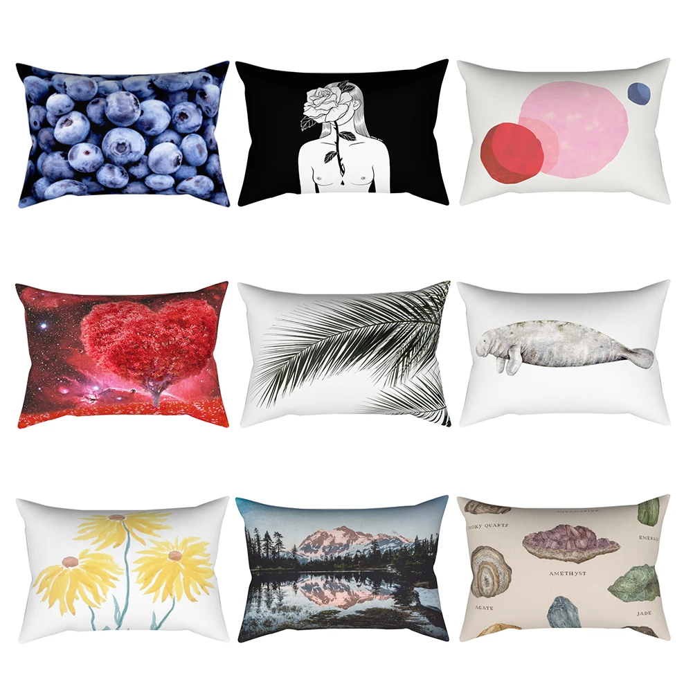 

Home Modern Flower Heart Tree Pillow Case Living Room Rectangular Throw Soft Cotton Pillowcase