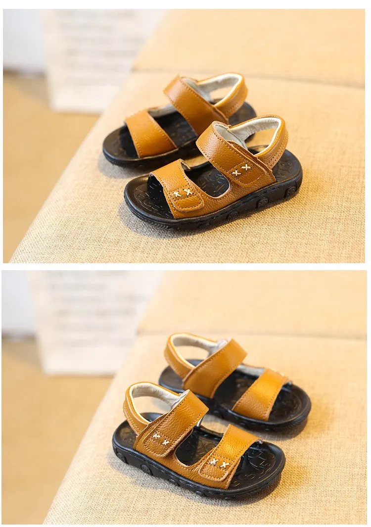 Новые кожаные сандалии для мальчика летние корейские сандалии для мальчиков Нескользящие мягкие пляжные туфли