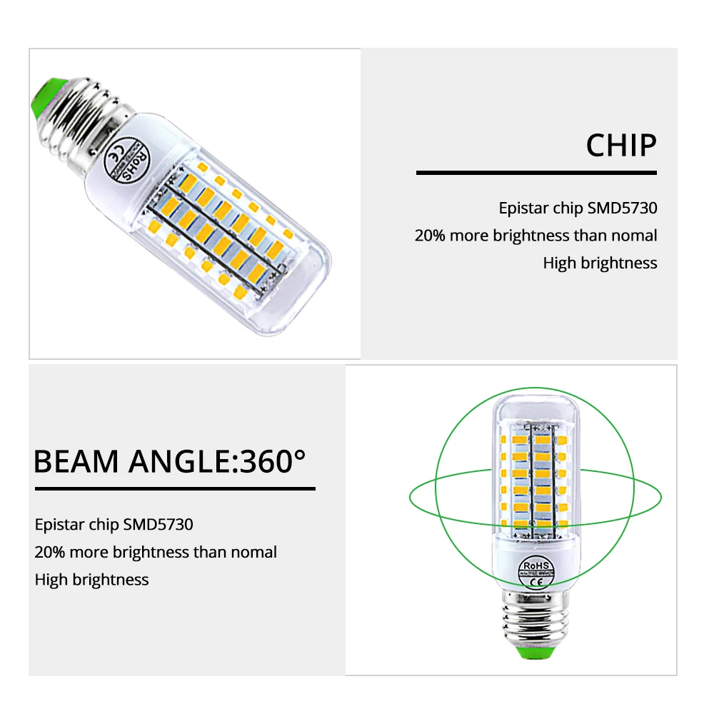 E27 светодиодный светильник E14 SMD 5730 220 V лампочки Кукуруза 24 36 56 72 s Lamparas Люстра для