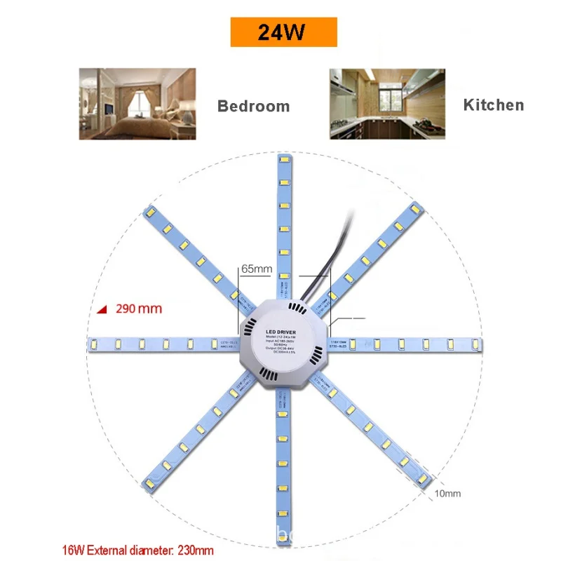 Светодиодный свет доска Светодиодная потолочная лампа 5730SMD 12 W/16 W/24 W Яркий Белый осьминог круглый Кухня лампа в спальне энергосбережения