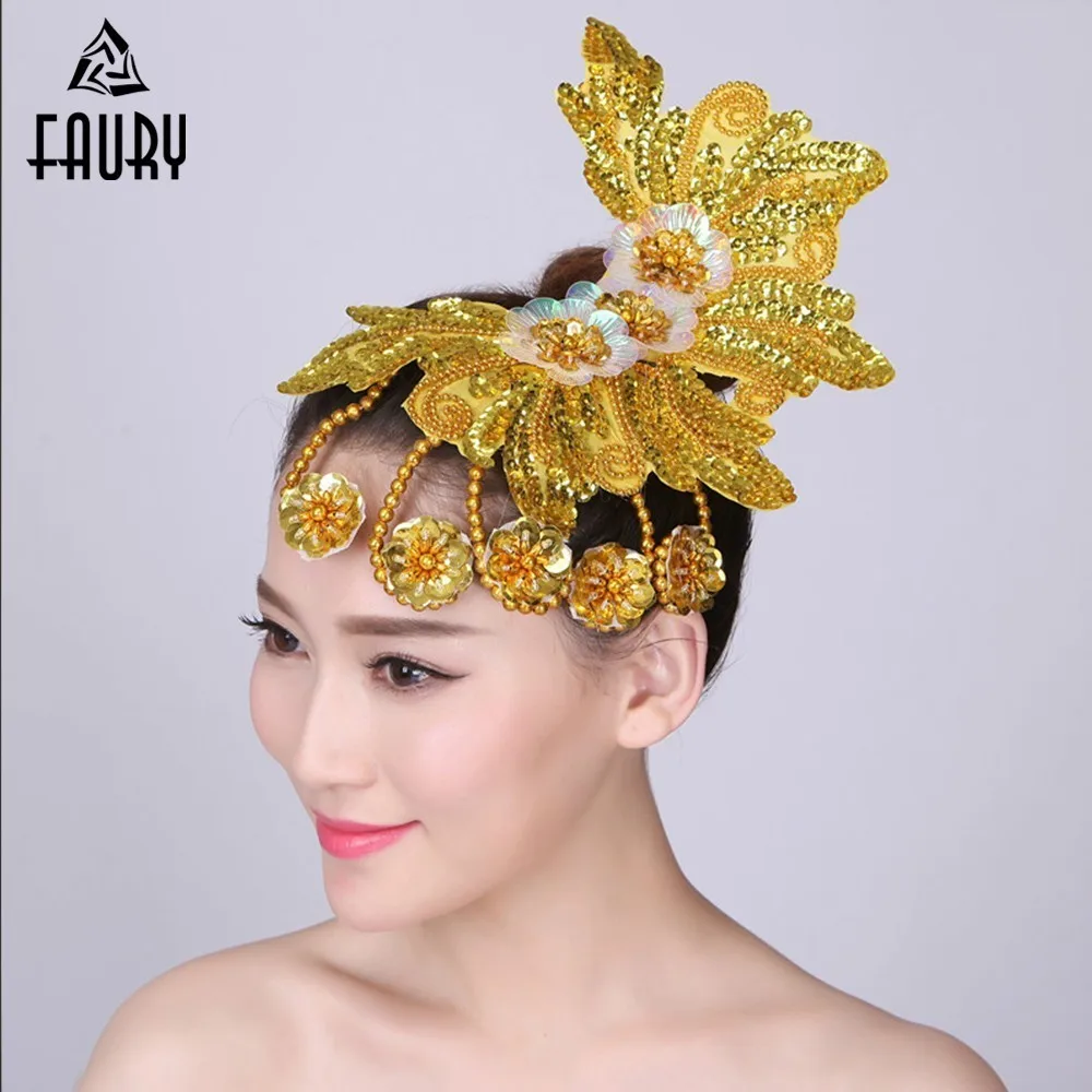 

Girl Lady Dance Flower Paillette Performance Stage Ornaments Modern Hair Accessories Flamengo Vestido De Festa Latin Rumba