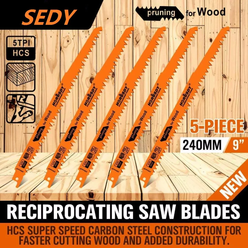 

SEDY 9" Reciprocating Saw Blades / 5 Piece Set Electric Sawzall Hackzall Wood Pruning