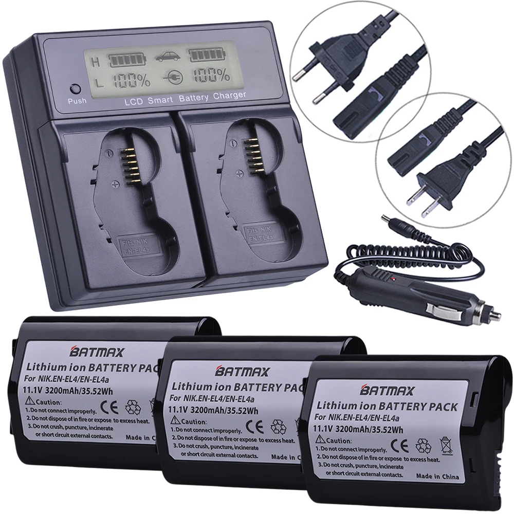 3 шт. 3200 мА/ч, EN-EL4 EN-EL4a Камера Батарея+ быстрое LCD Dual charger для Nikon D2H D2Hs D2X D2Xs D3 D3S F6 MH-21 Камера s
