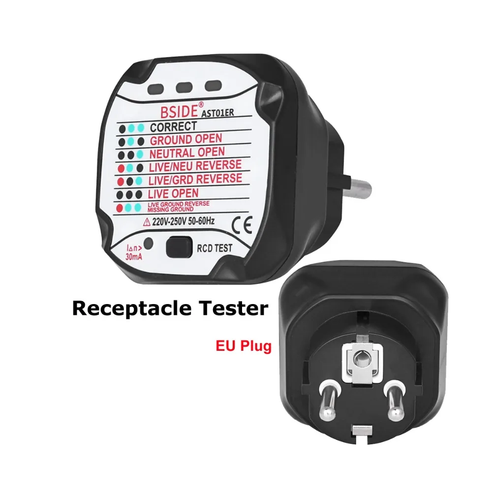 

BSIDE AST01ER Outlet Receptacle Tester and Circuit Breaker Finders EU Plug Socket Tester 220-250V AC