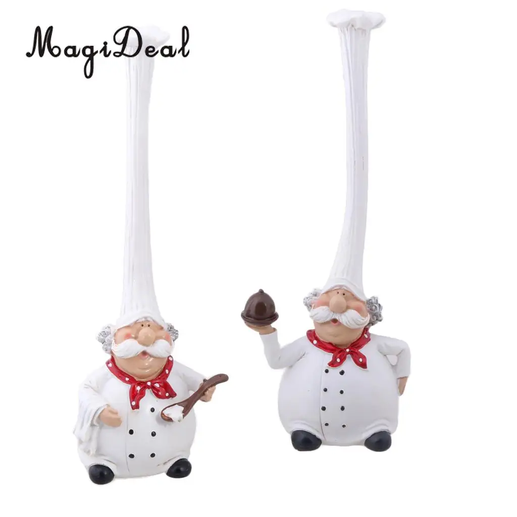 2pcs Italian Chef Figurines Kitchen Dining Bar Counter Top Decor Cooking Chef Statue Collectible Housewarming Gift