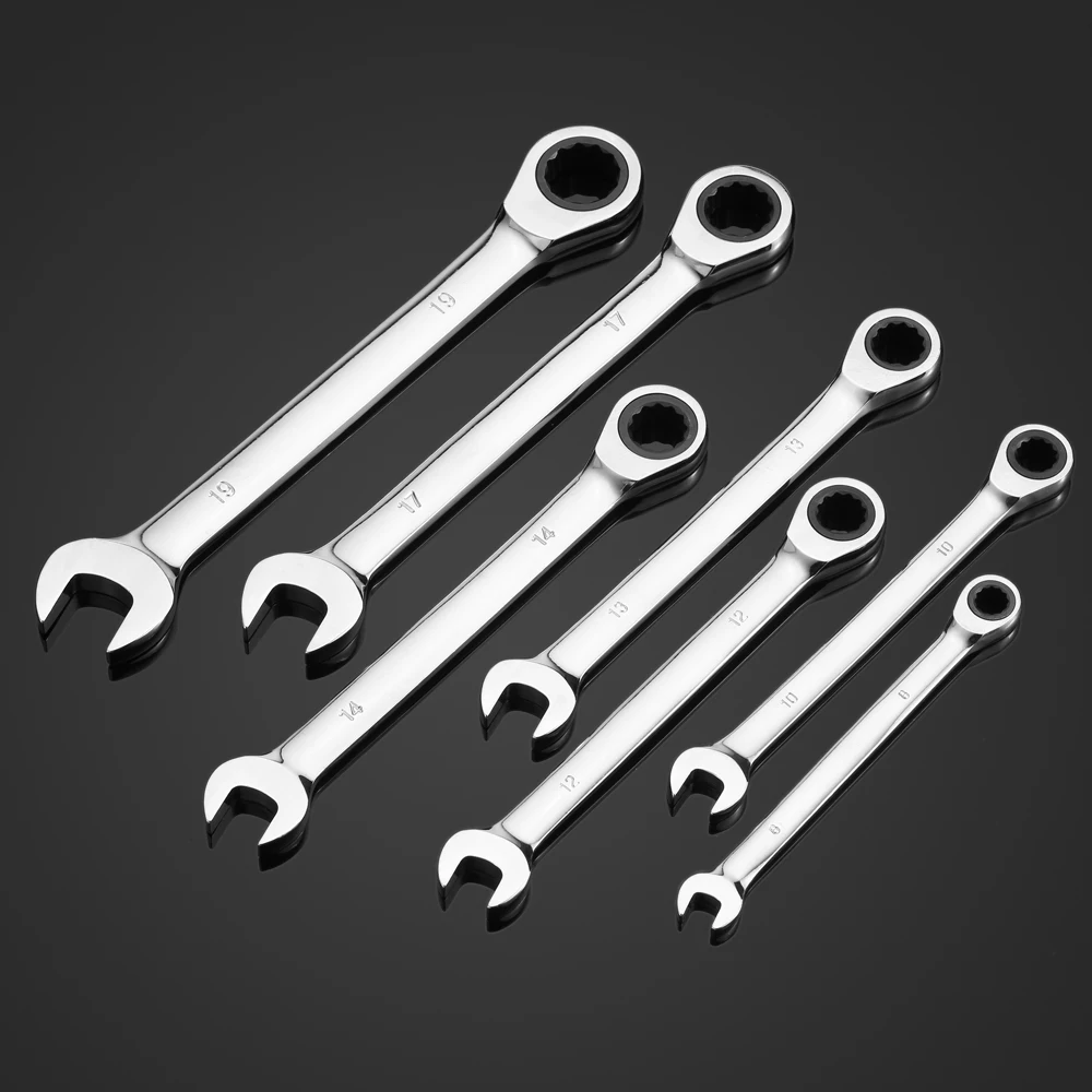 

KKmoon 7pcs Double-ended Combination Ratchet Spanner Open-ended Wrench Set Car Automotive Repair Hardware Tools Fixed Head