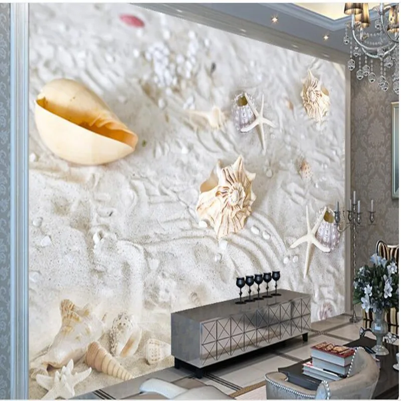 

beibehang Custom large fresco beach style shellfish starfish background wall non - woven wallpaper papel de parede para quarto