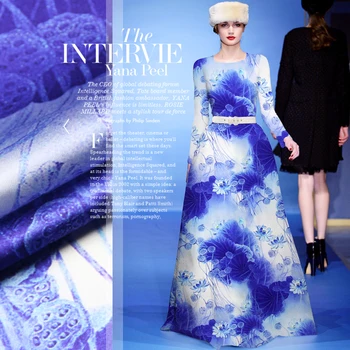 

jenny printing silk fabric silk cloth LB Stretch Satin cheongsam clothing material [blue lotus elegant]