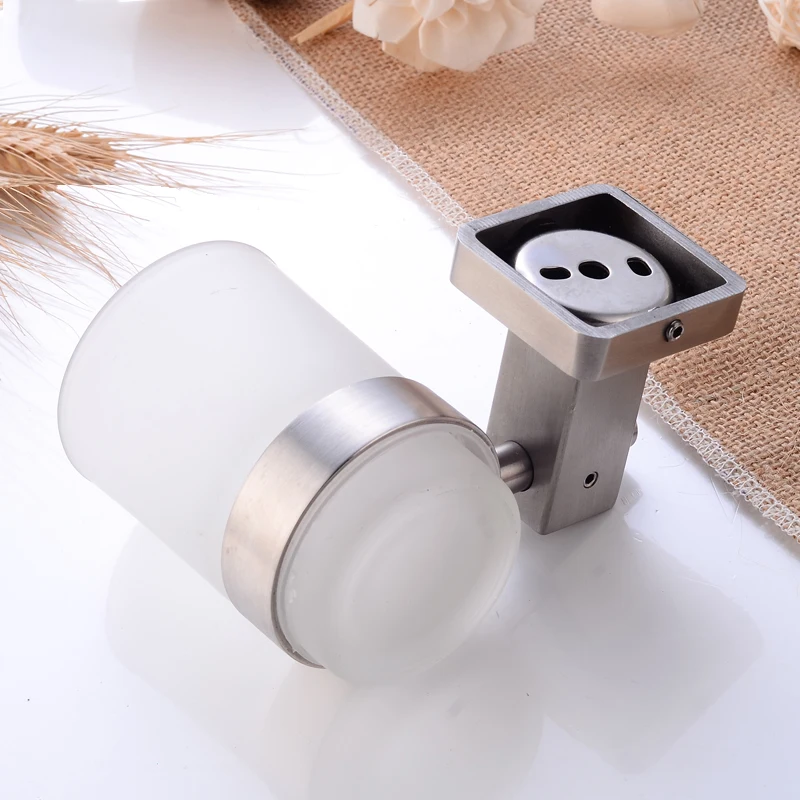 Stainless Steel Cup Tumbler Holders Glass Cup Wall Mounted Toothbrush Tooth Cup Holders Set Storage Shelf Bathroom Accessories