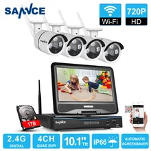 SANNCE 10.1inch LCD 4CH HD 720P Wireless NVR Wifi 1500TVL In/Outdoor IR CUT ip cameras Home Security Camera System with 1TB HDD